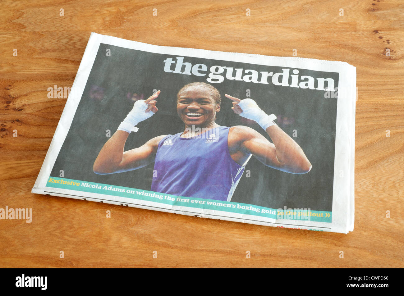 Front cover of Guardian newspaper showing gold medal boxer Nicola Adams Stock Photo