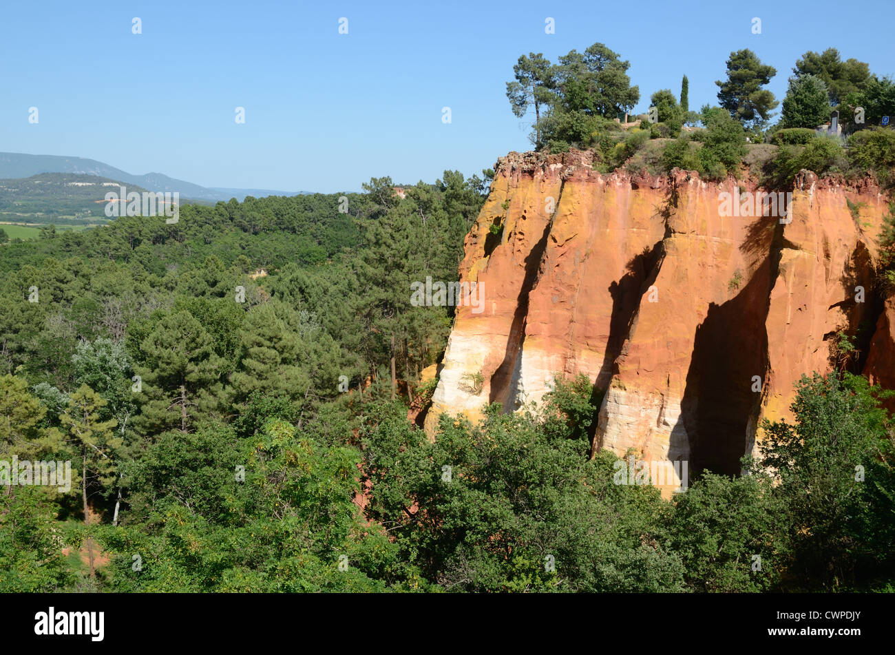 Ochre or Ocher Outcrops at Roussillon in the Luberon Hills or Regional Park Vaucluse Provence France Stock Photo