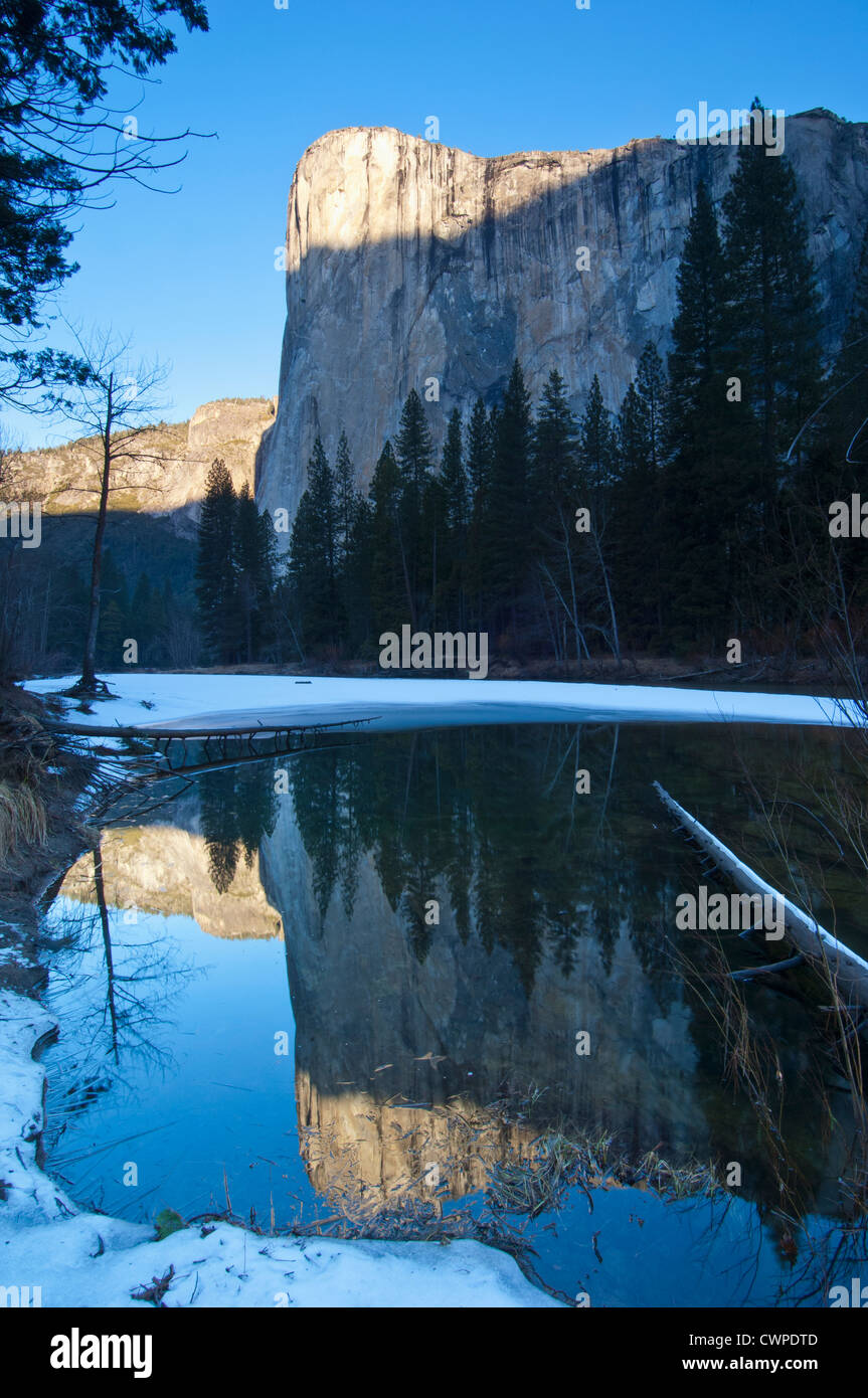 View of El Capitan across the Merced River in the Yosemite National Park, California Stock Photo