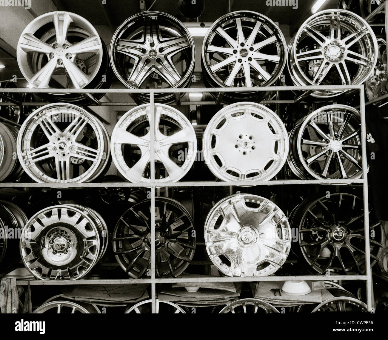 Documentary Photography - Alloy wheels in Bangkok in Thailand in Southeast Asia Far East. Design Modern Car Cars Stock Photo