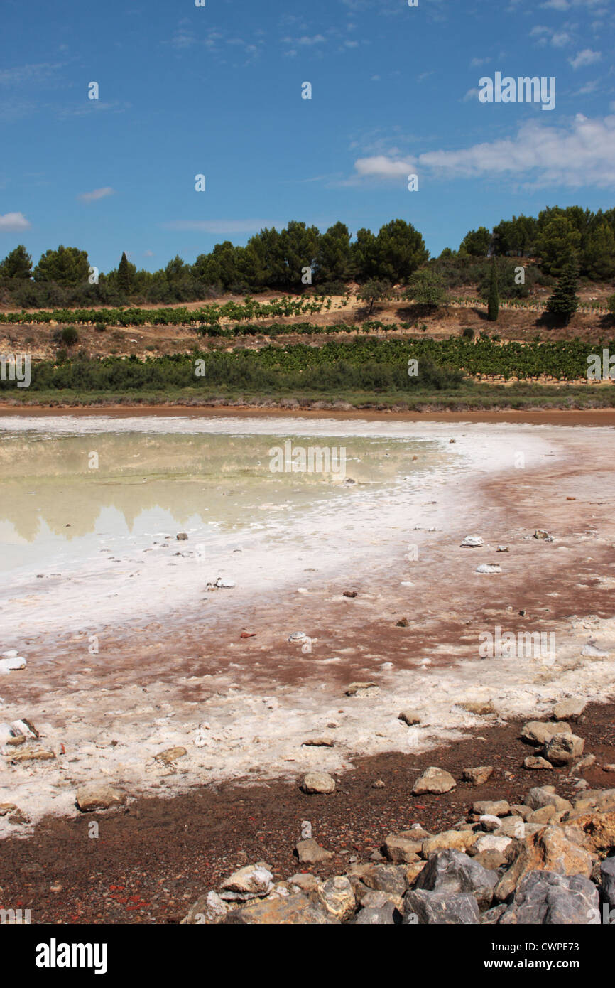Salt evaporation pond close the the village of Bages Languedoc-Roussillon France Stock Photo