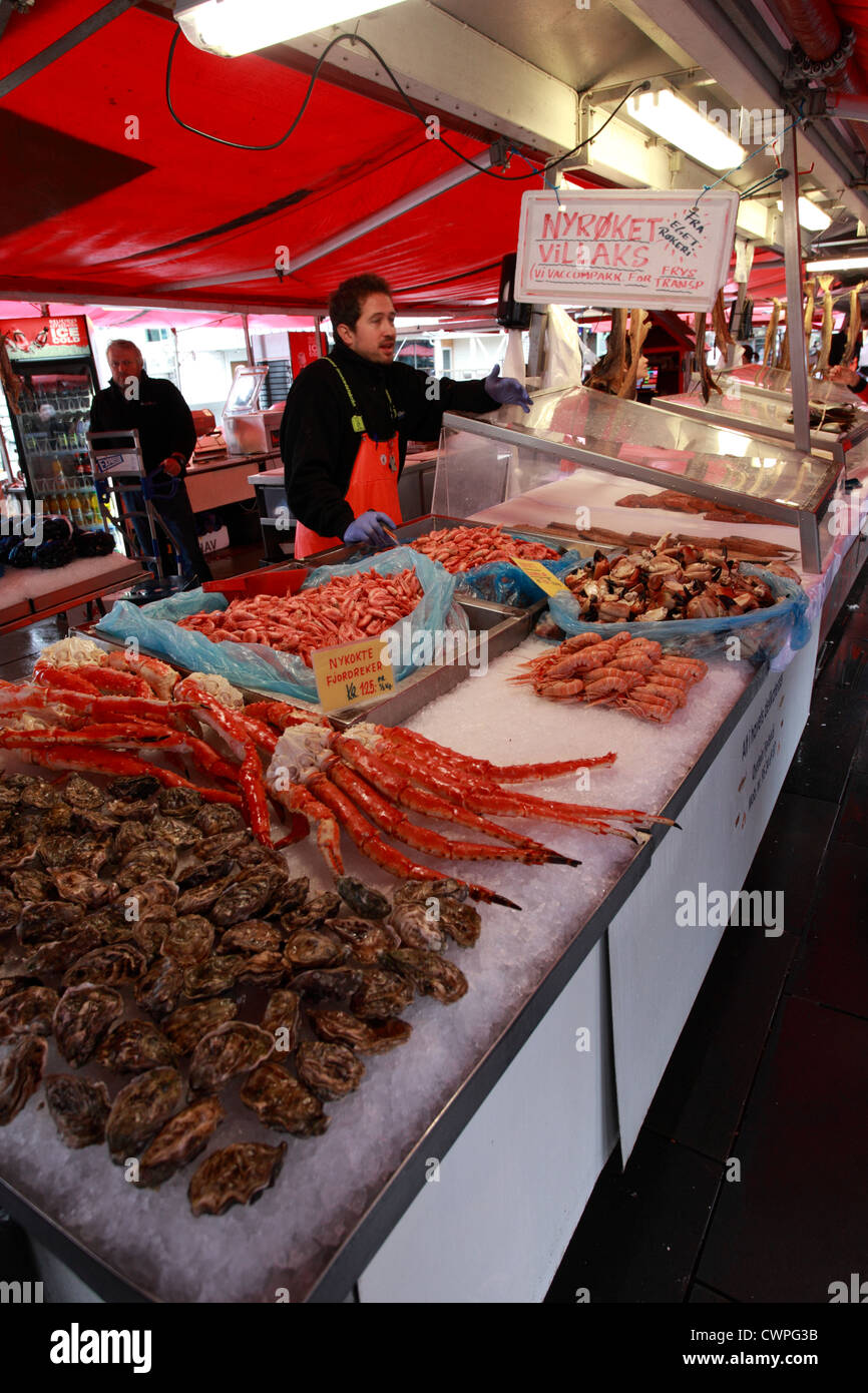 Fish market in the Norwegian coastal town of Bergen, Norway Stock Photo