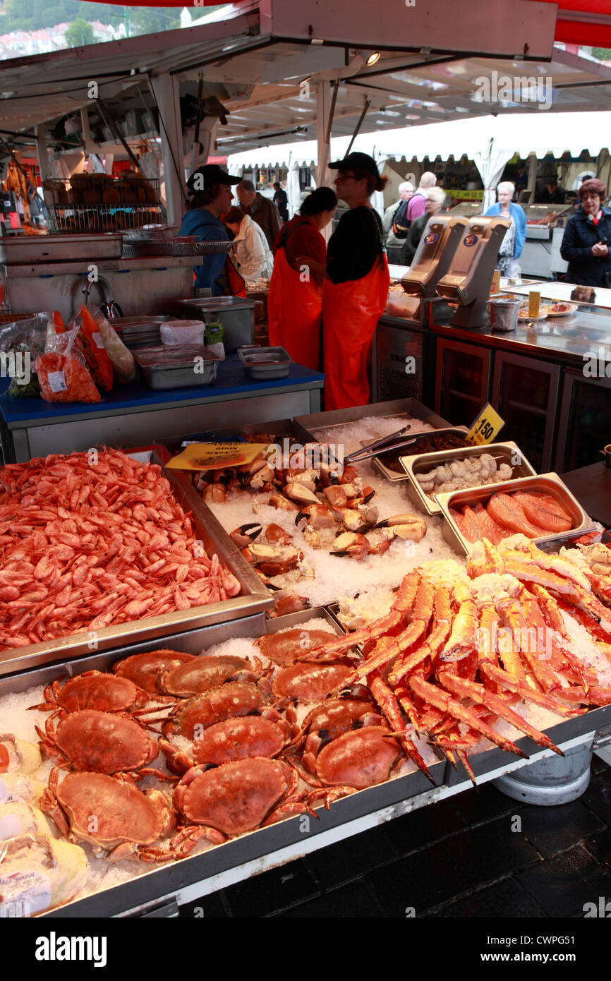 Fish market in the Norwegian coastal town of Bergen, Norway Stock Photo