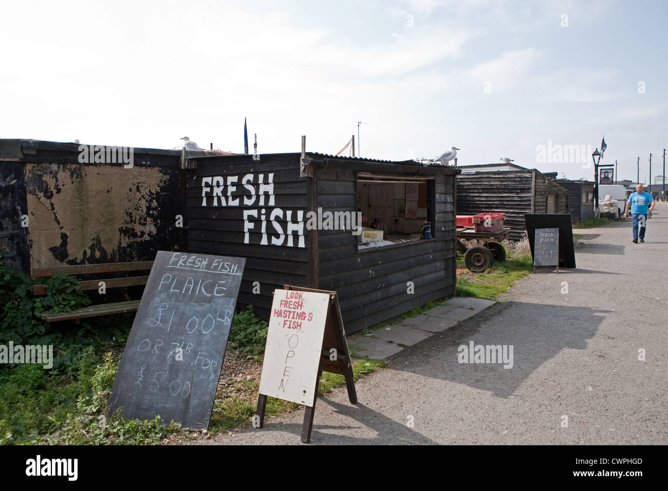 Fresh fish stall in Hastings East Sussex Stock Photo