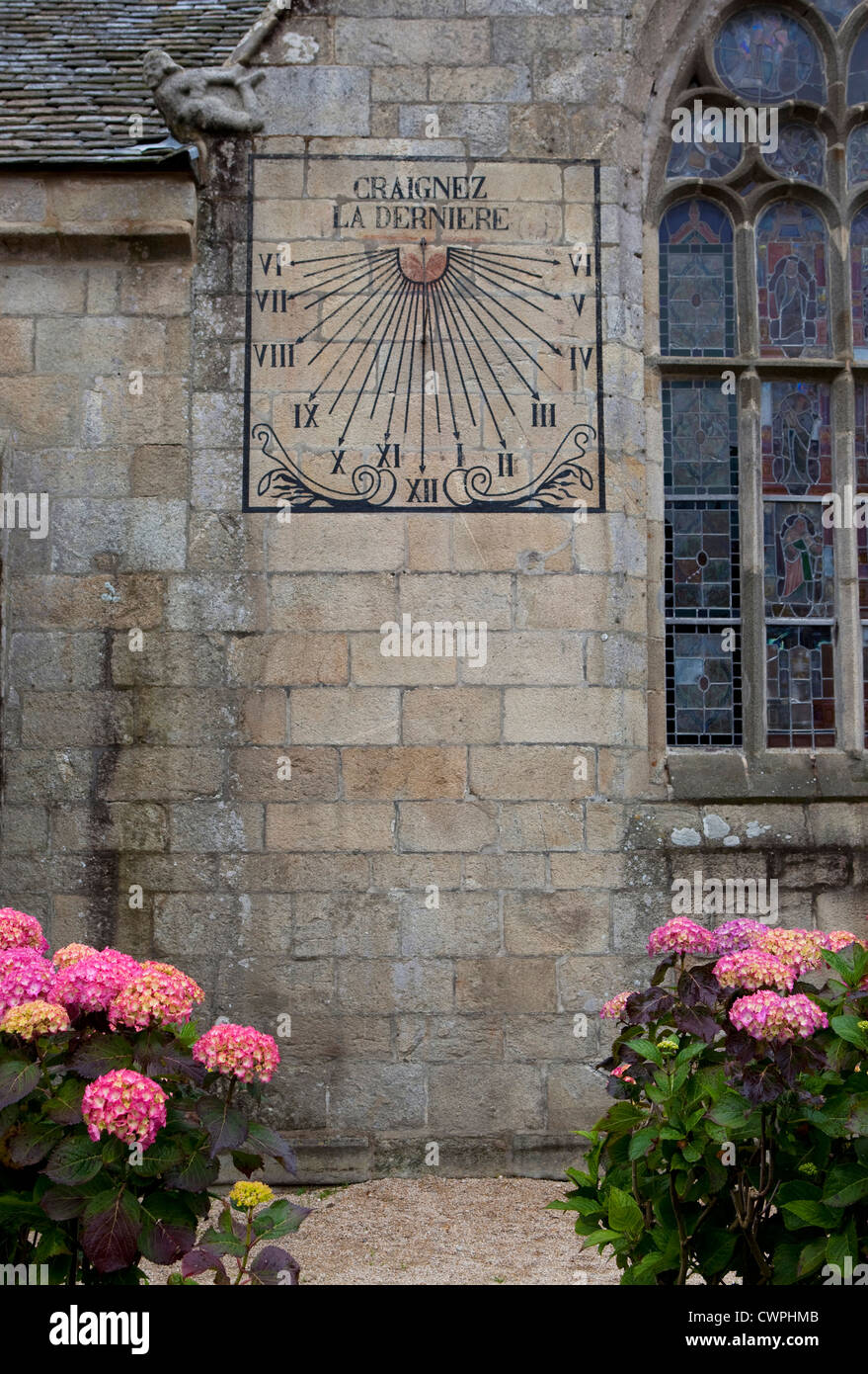 Sundial on the church of Notre Dame de Croaz Batz, Roscoff, Brittany Stock Photo