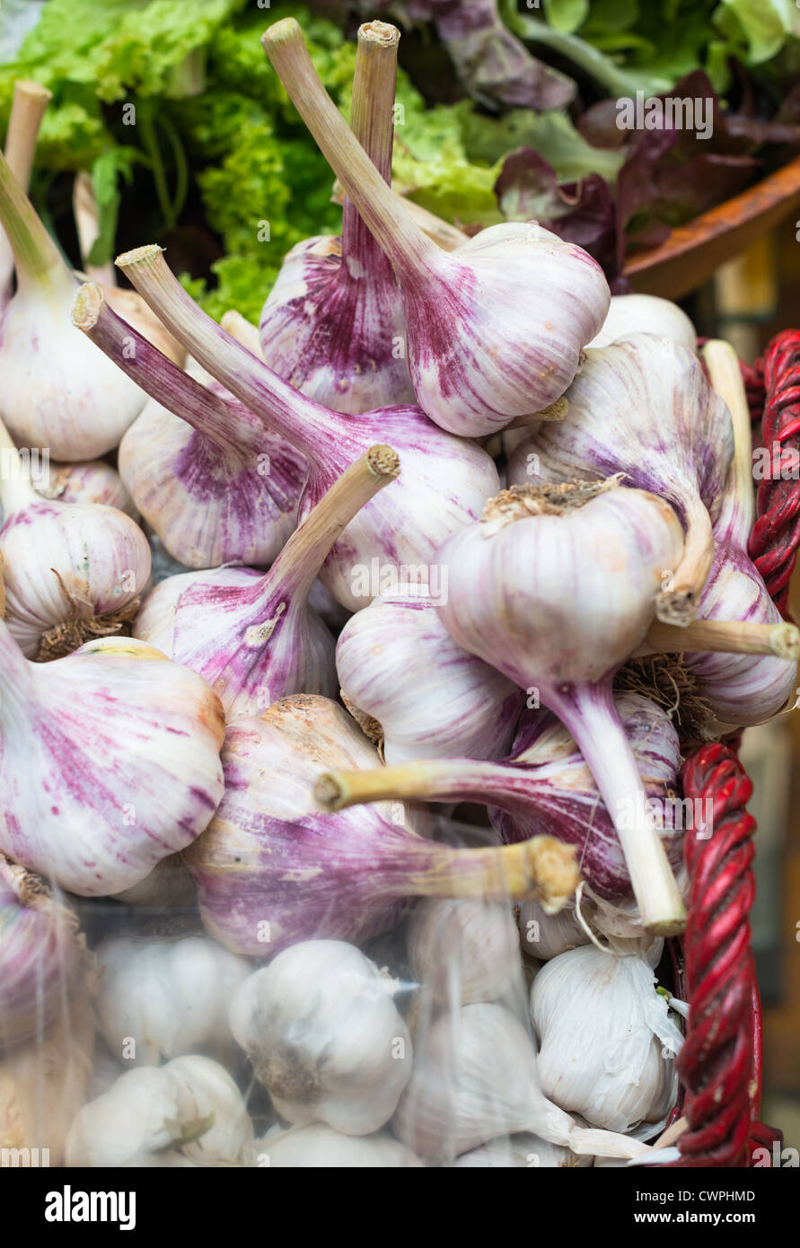 Cloves of Garlic on sale at the English Market, Cork City, Republic of Ireland. Stock Photo