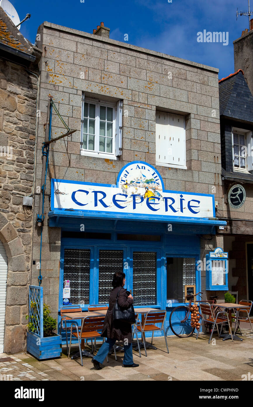 Creperie, serving traditional gallettes and crepes in Roscoff, Brittany, France Stock Photo