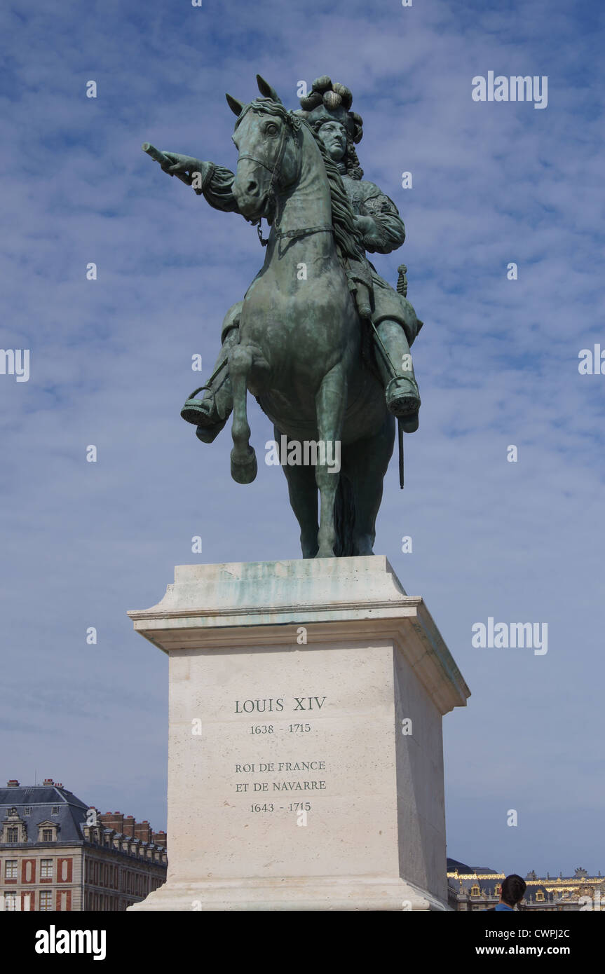 Statue of Louis XIV in the gardens of Versailles Palace near Paris, France Stock Photo
