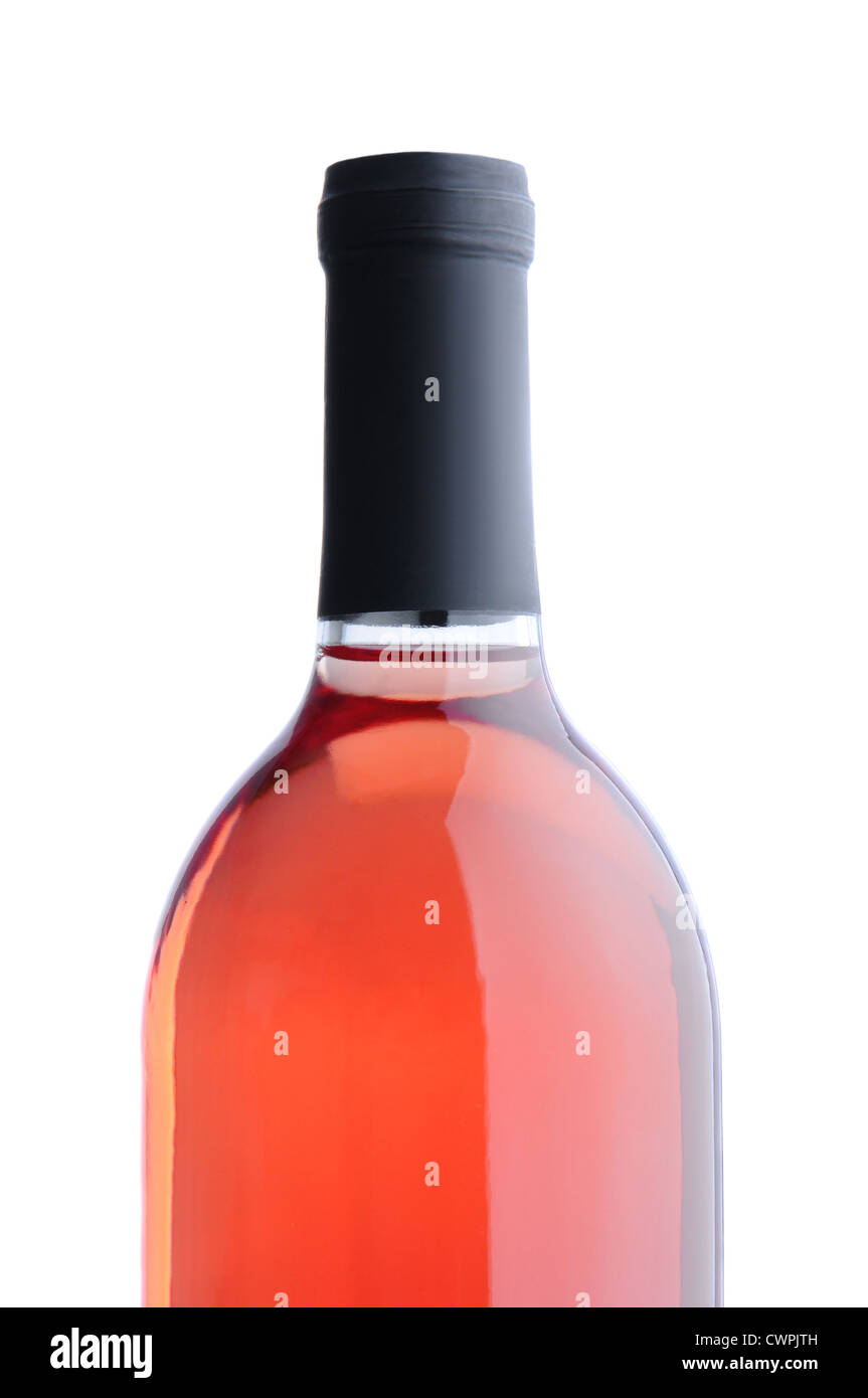 Closeup of a Blush Wine Bottle without label over a white background Stock Photo