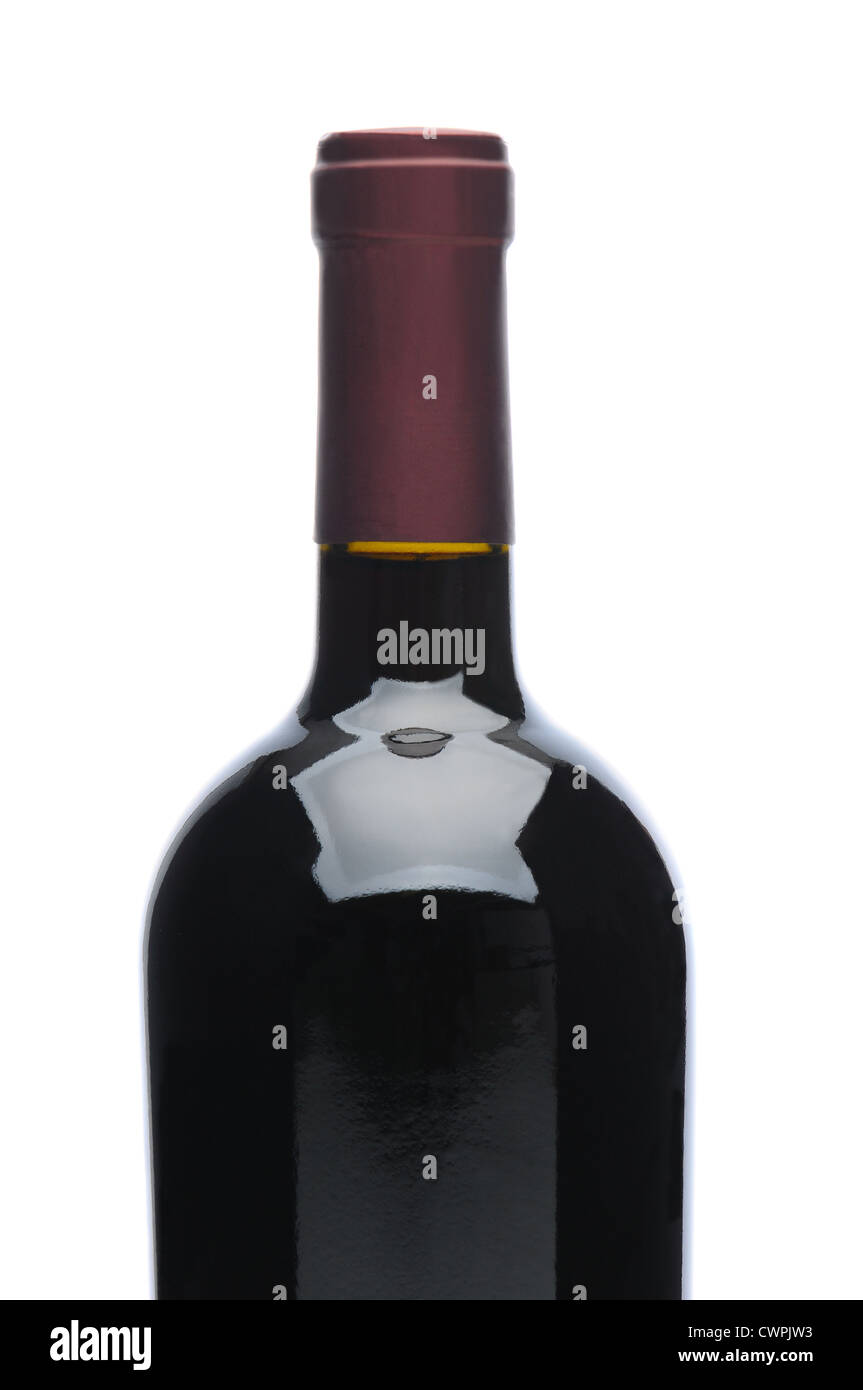 Closeup of a red wine bottle over a white background Stock Photo