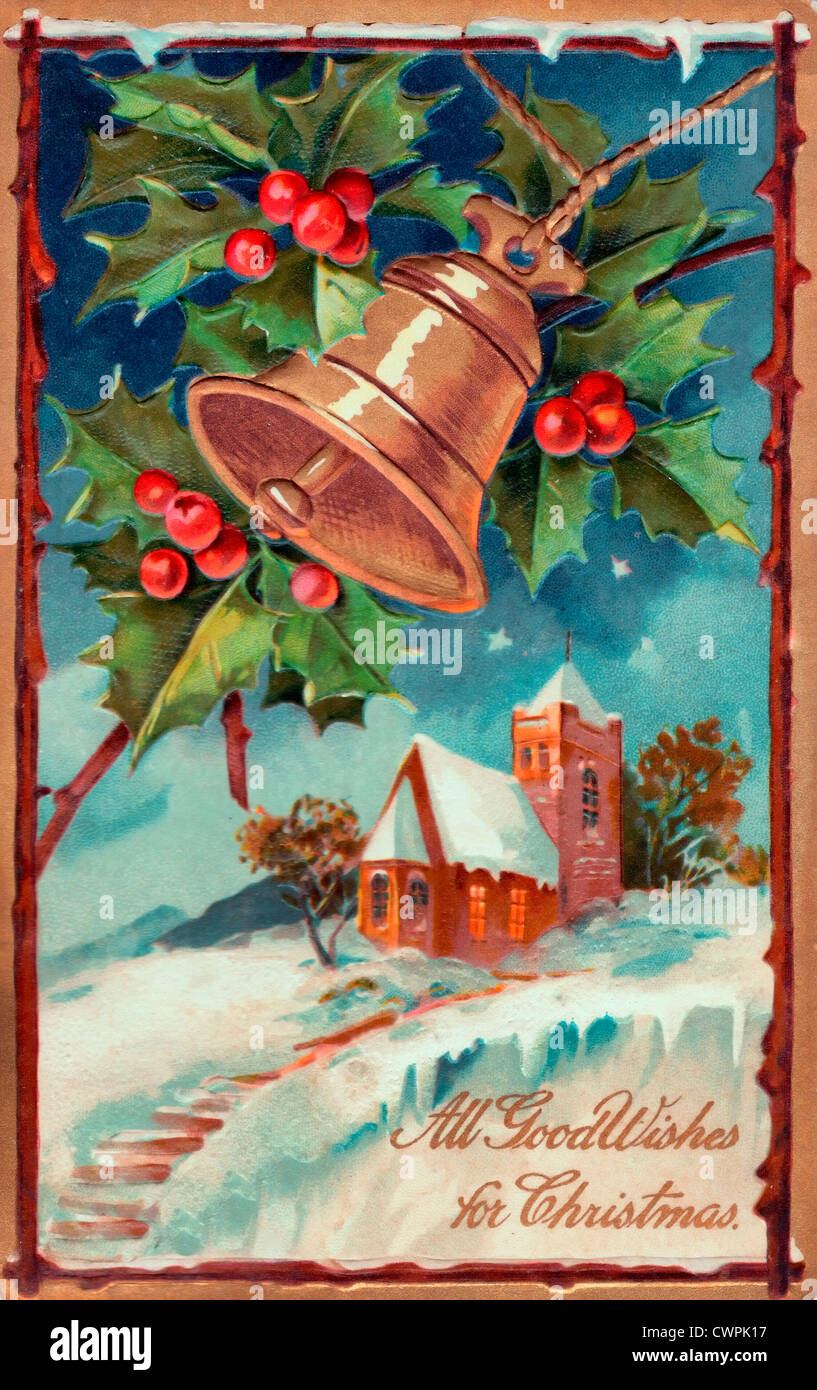 All good wishes for Christmas - Vintage card Stock Photo