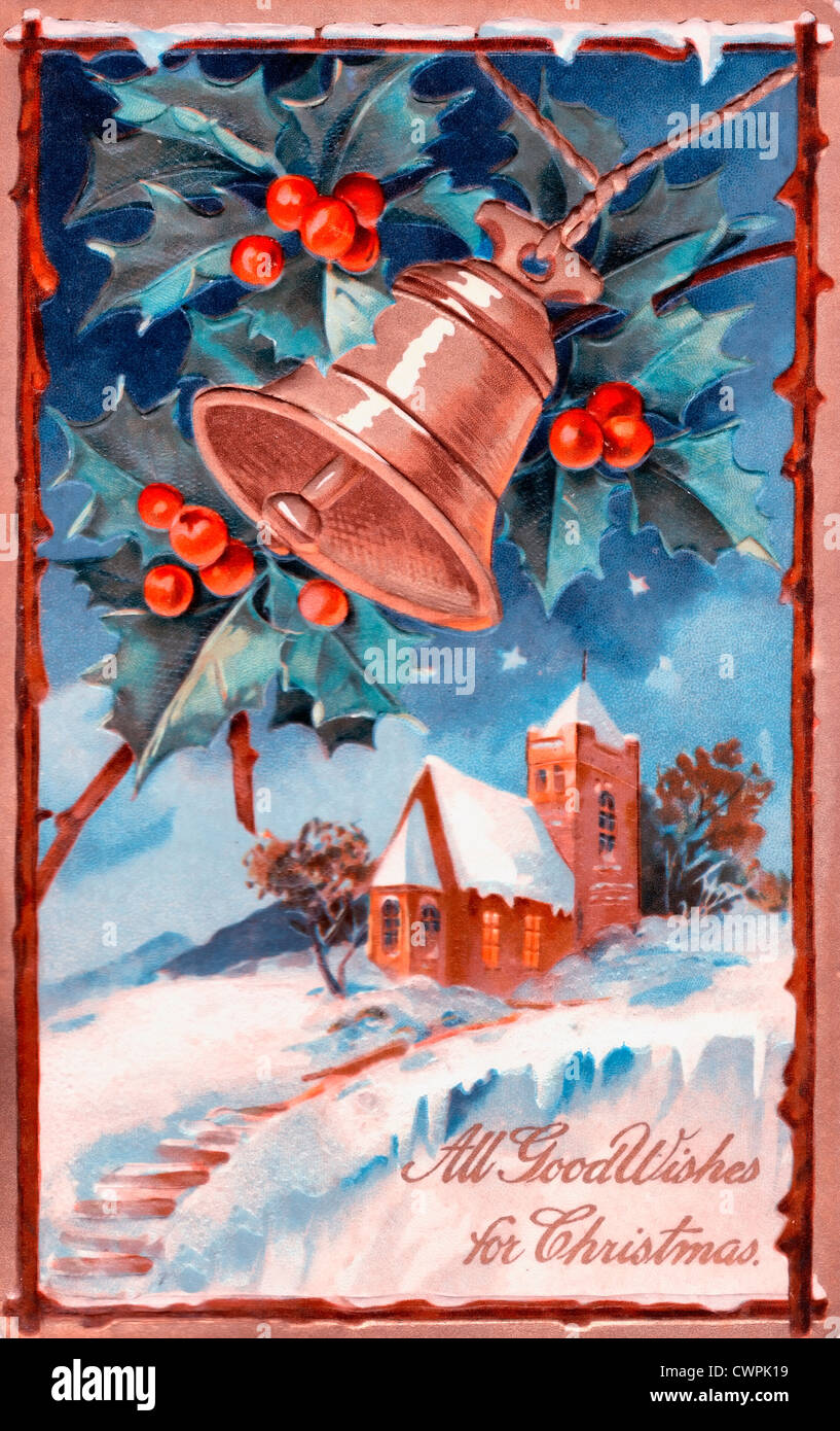 All good wishes for Christmas - Vintage card Stock Photo