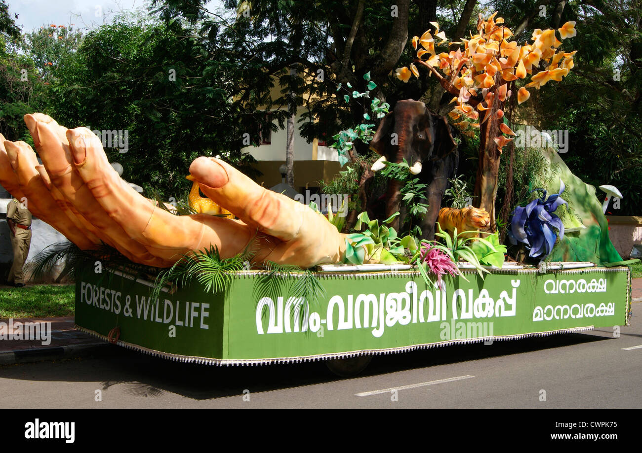 Float Presented by Forest and WIld Life Department of Kerala at Trivandrum for onam celebrations 2012 before Fire Accident Stock Photo