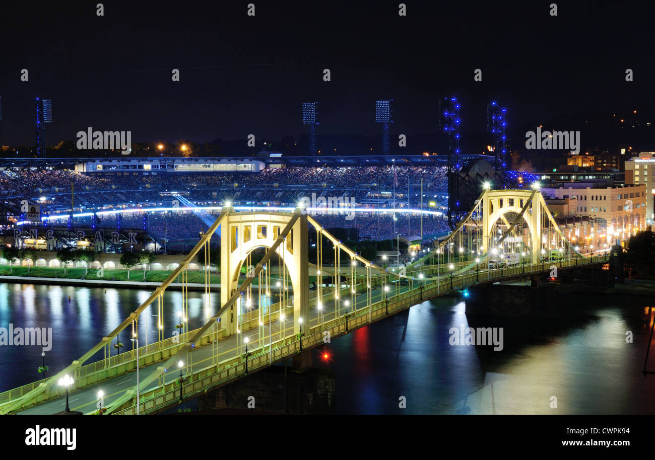 Roberto Clemente Bridge and PNC Park in Pittsburgh. Stock Photo