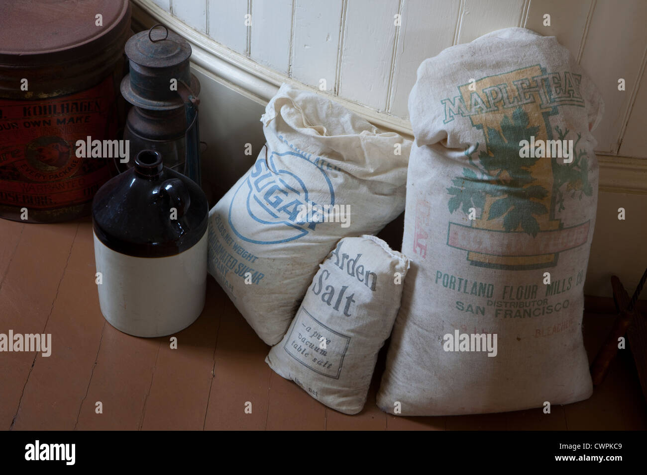 Vintage old fashion food supplies and storage Stock Photo
