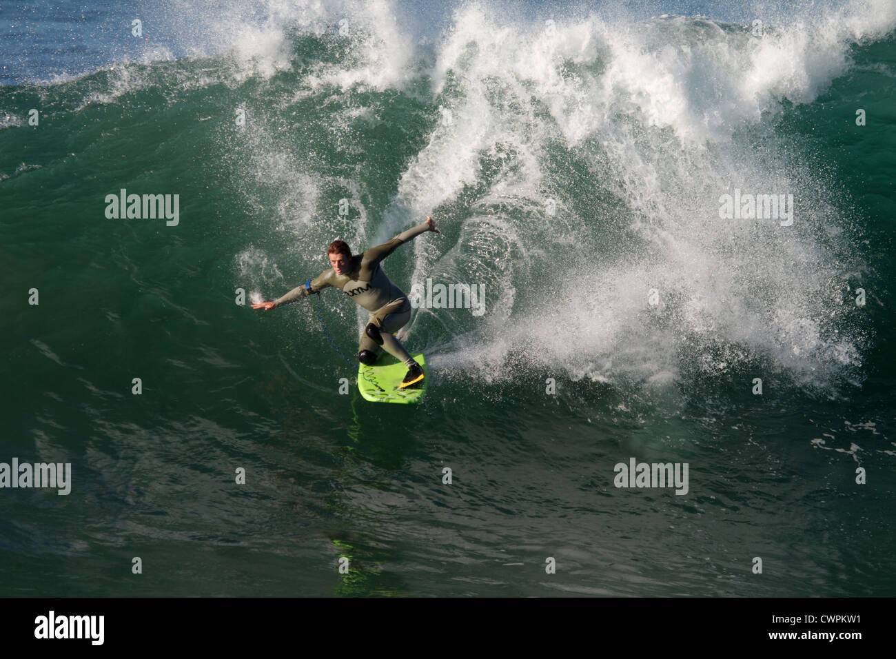 bodyboarder Surfer riding a huge wave at the Wedge Newport Beach