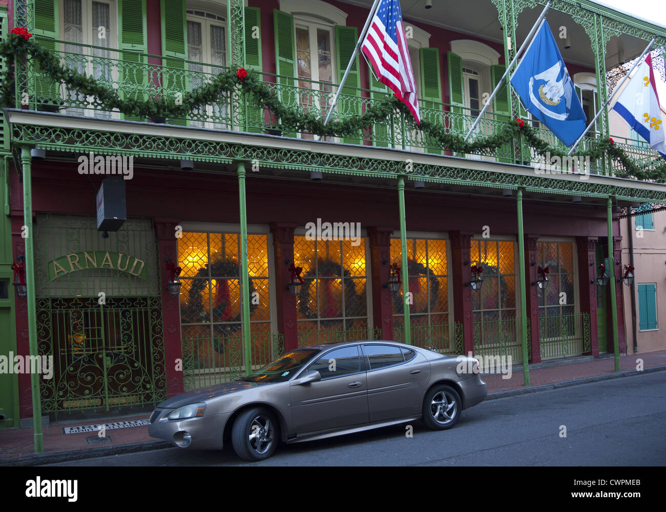 Wrought iron balconied building in the French Quarter, New Orleans