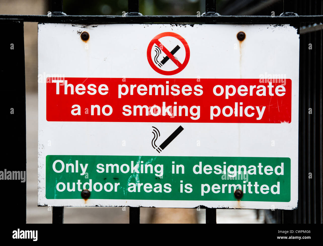 These premises operate a no smoking policy, only smoking in designated outdoor areas permitted Stock Photo