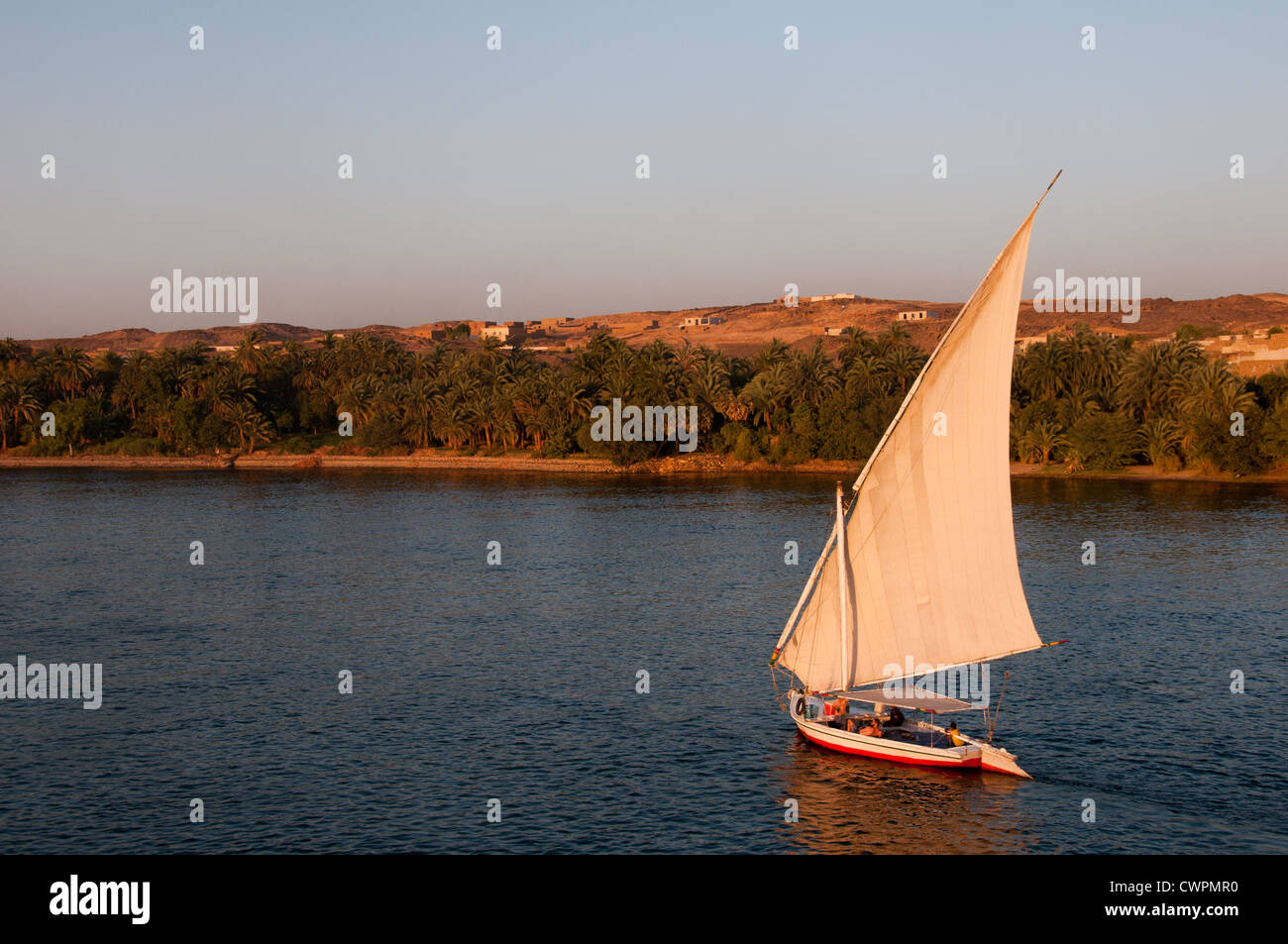 Felucca Nile river Egypt between Aswan and Luxor Stock Photo