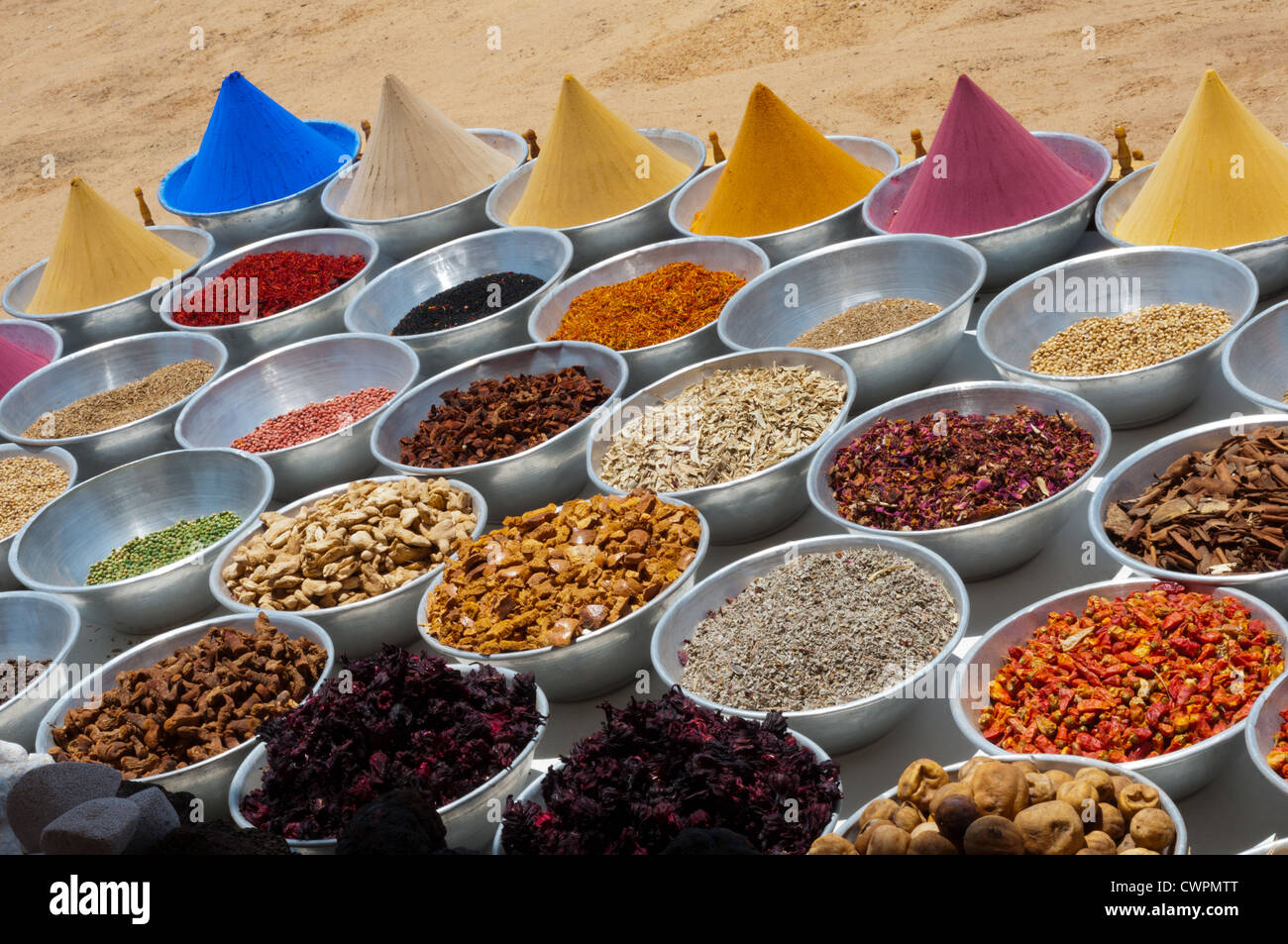 Spices stall Aswan EgyptNubian market Stock Photo