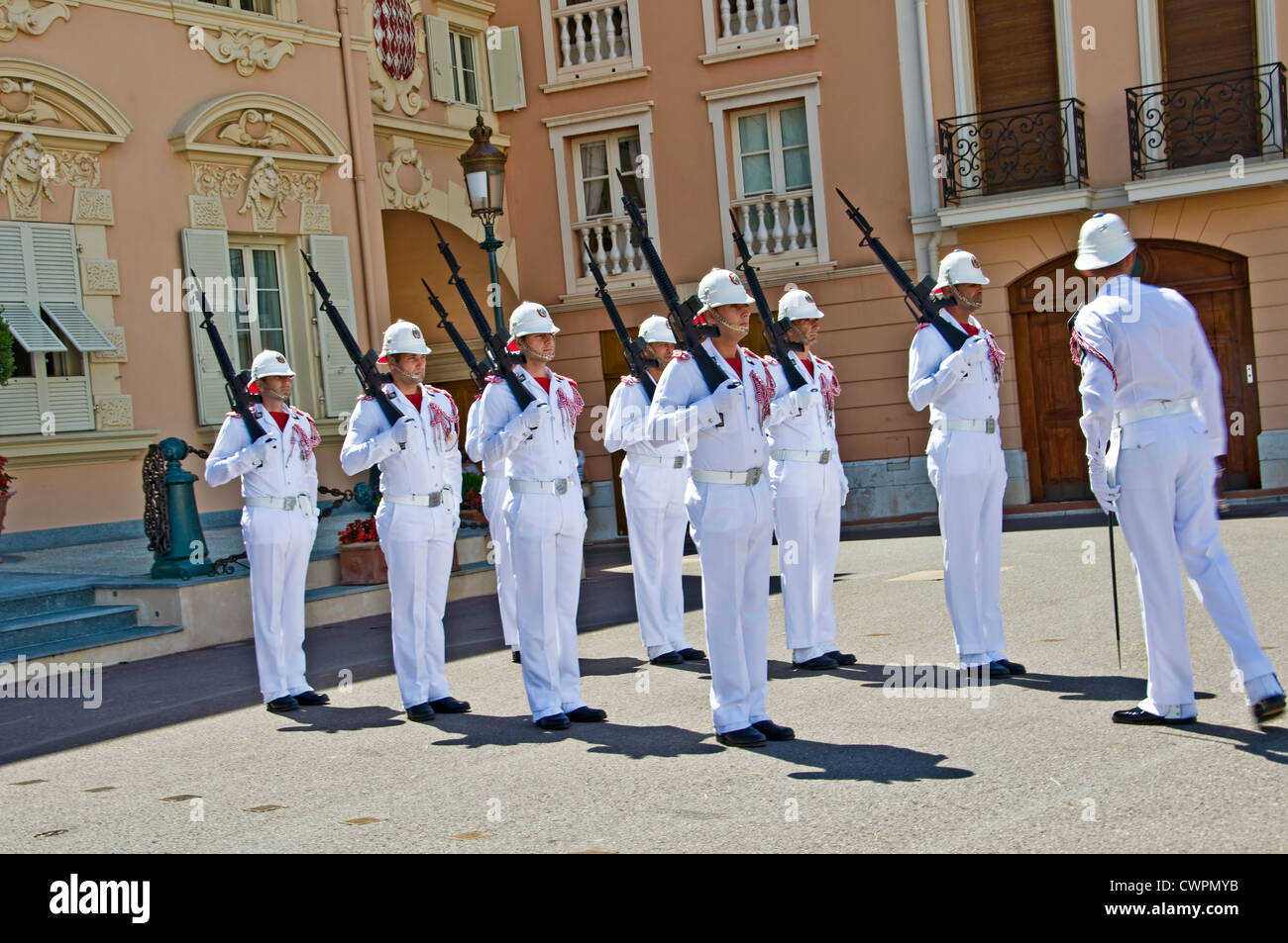 Changing of the guards ceremony in front of the Prince's palace in Monaco Stock Photo
