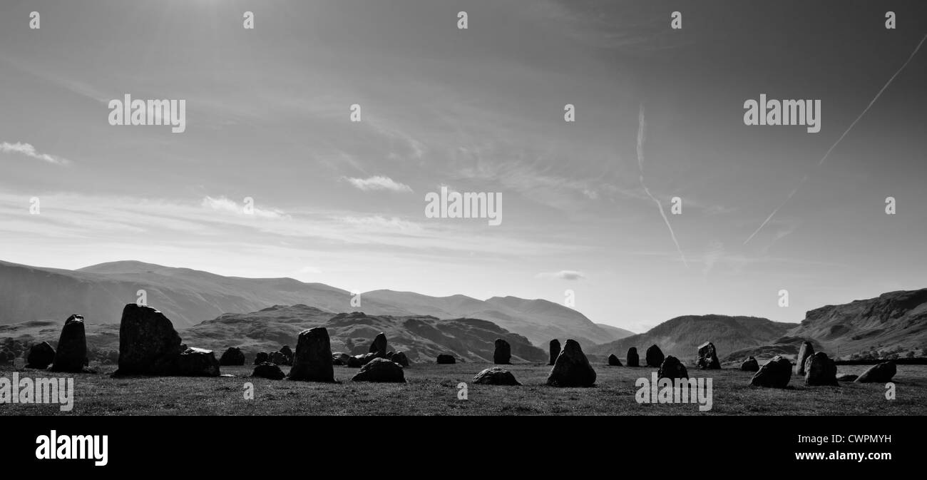 some people explore the spiritual nature of Castlerigg stone circle in the lake district, cumbria Stock Photo