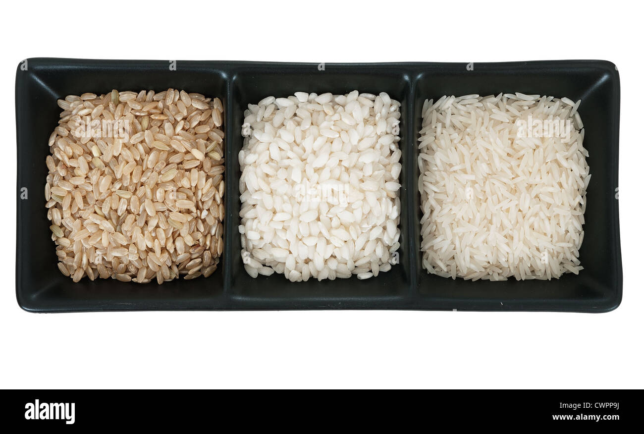 Rice long grain, short grain and brown Stock Photo Alamy
