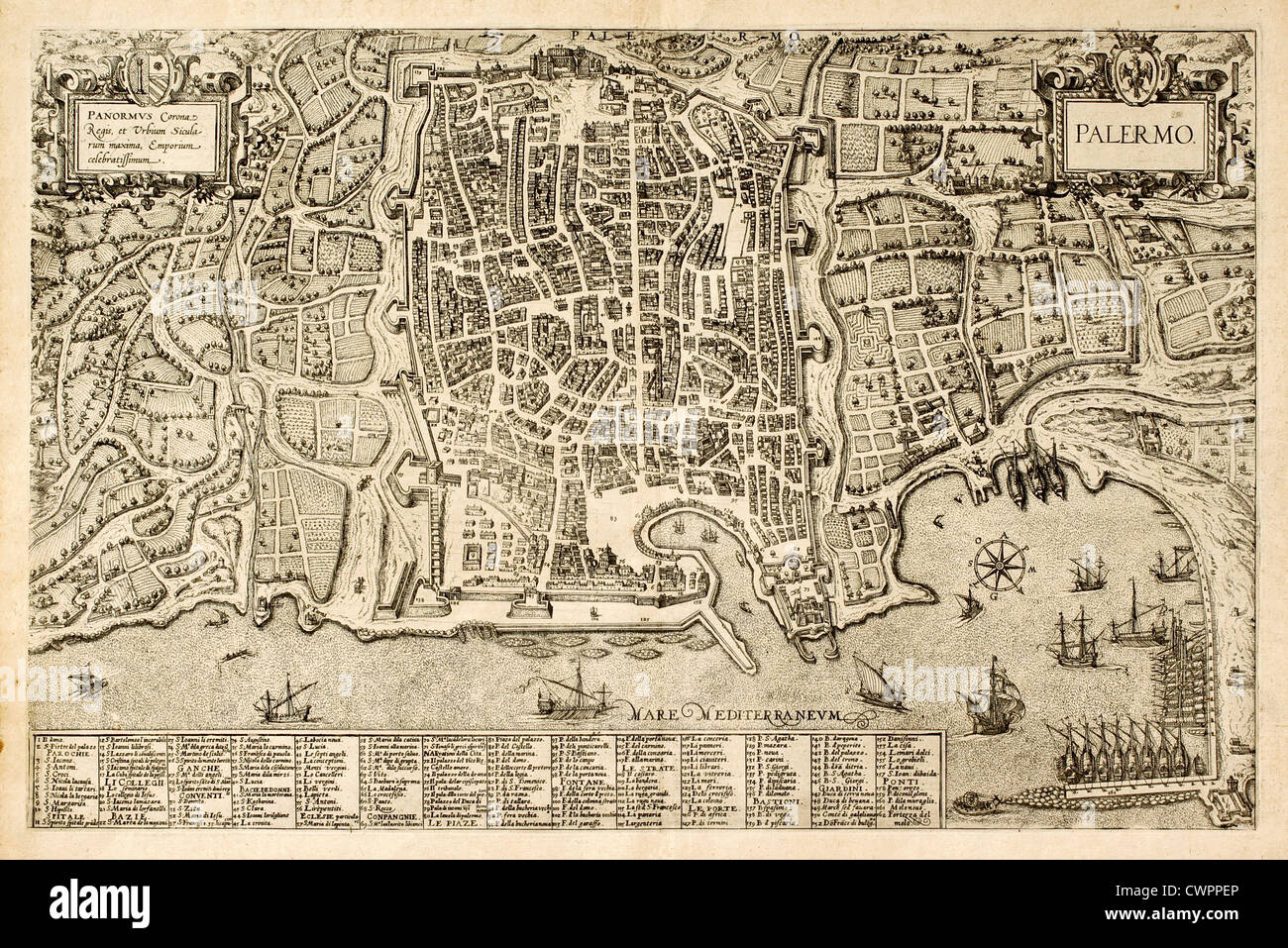 Antique map of Palermo Stock Photo