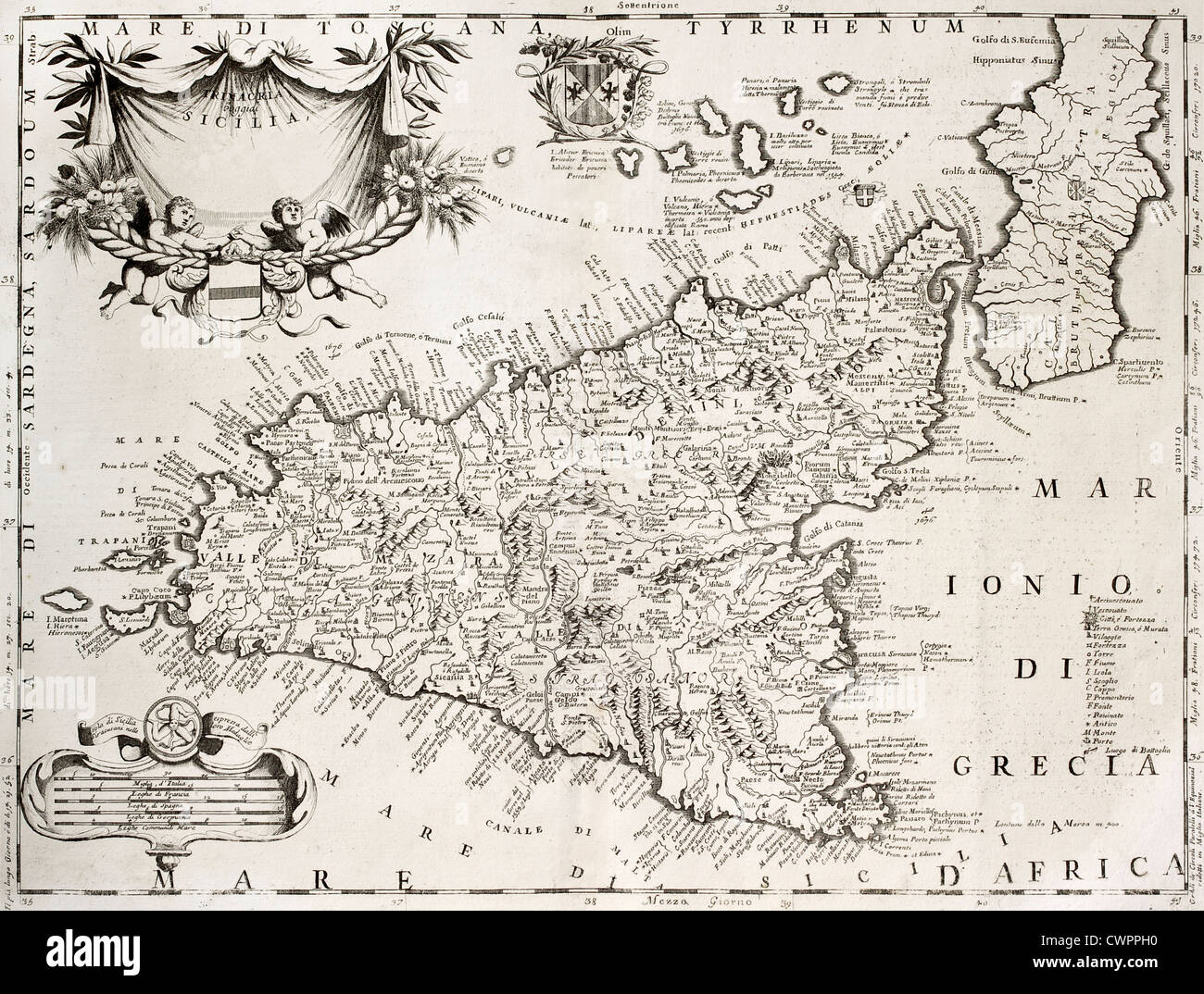 Old map of Sicily Stock Photo