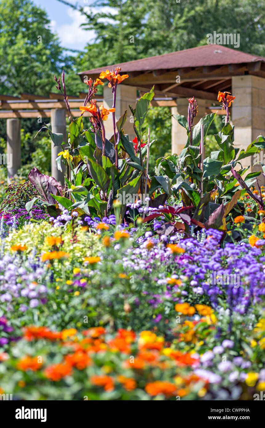 a colorful flowerbed in a park Stock Photo
