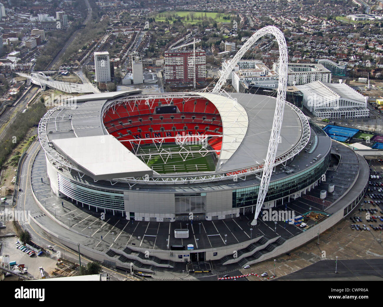 aerial view of Wembley Stadium, London Stock Photo