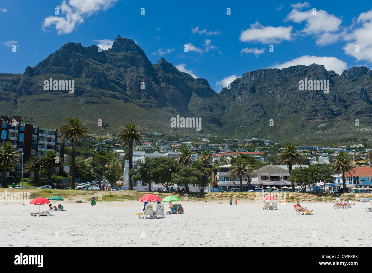 Camps Bay beach and table mountain range , Cape Town, South Africa Stock Photo