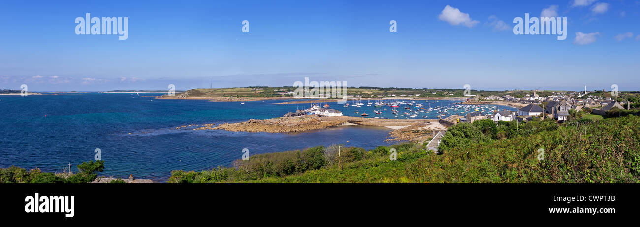 Panoramic photograph of St Mary's harbour in the Isles of Scilly. Stock Photo