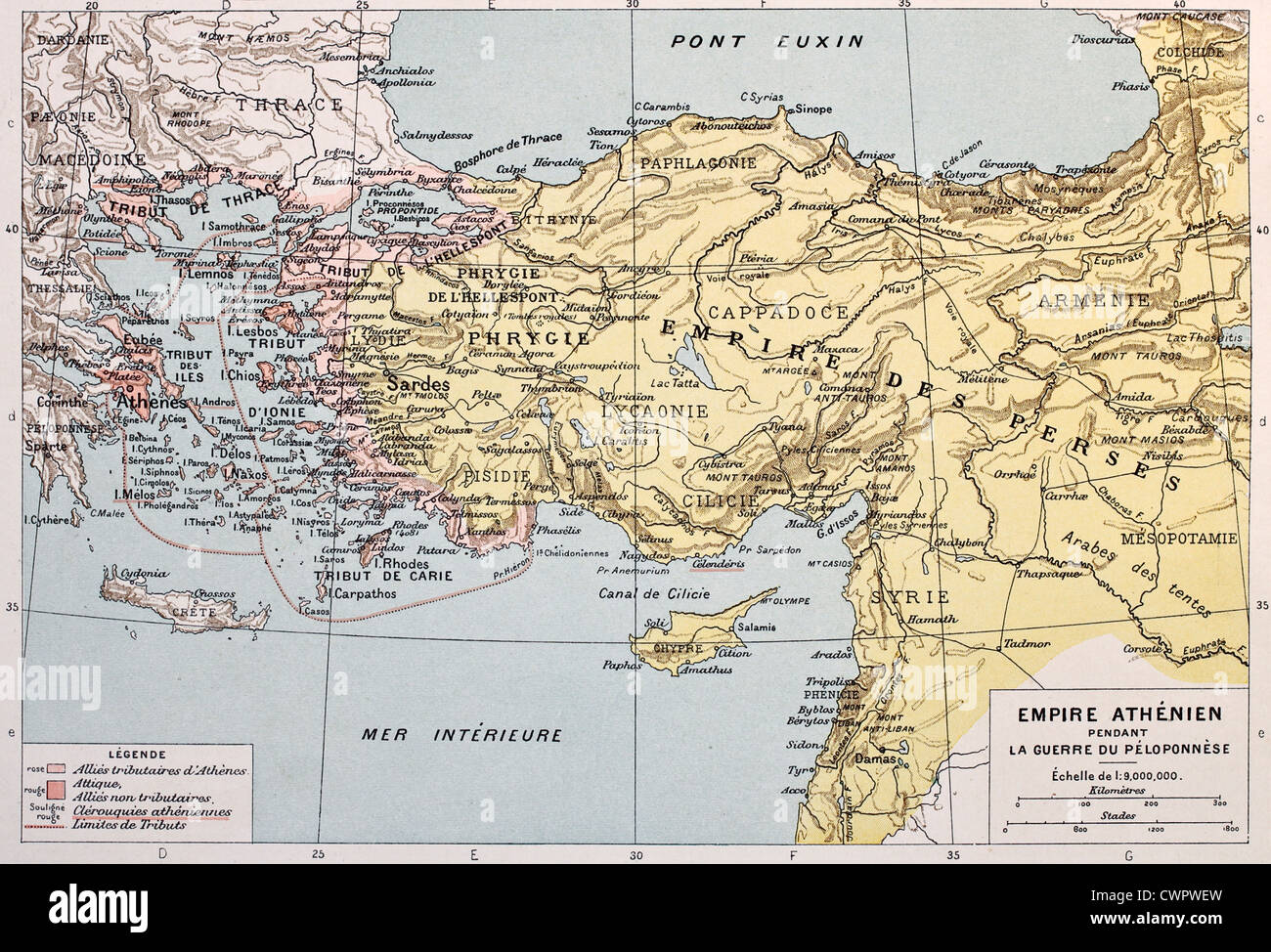 Athenian empire old map Stock Photo