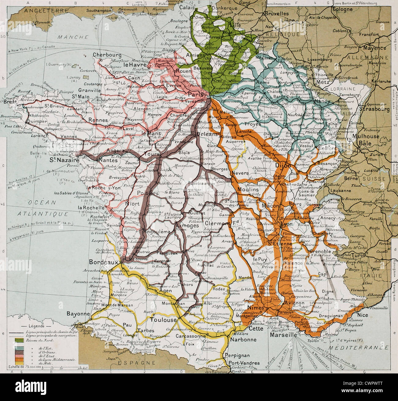 Franch railways old map Stock Photo