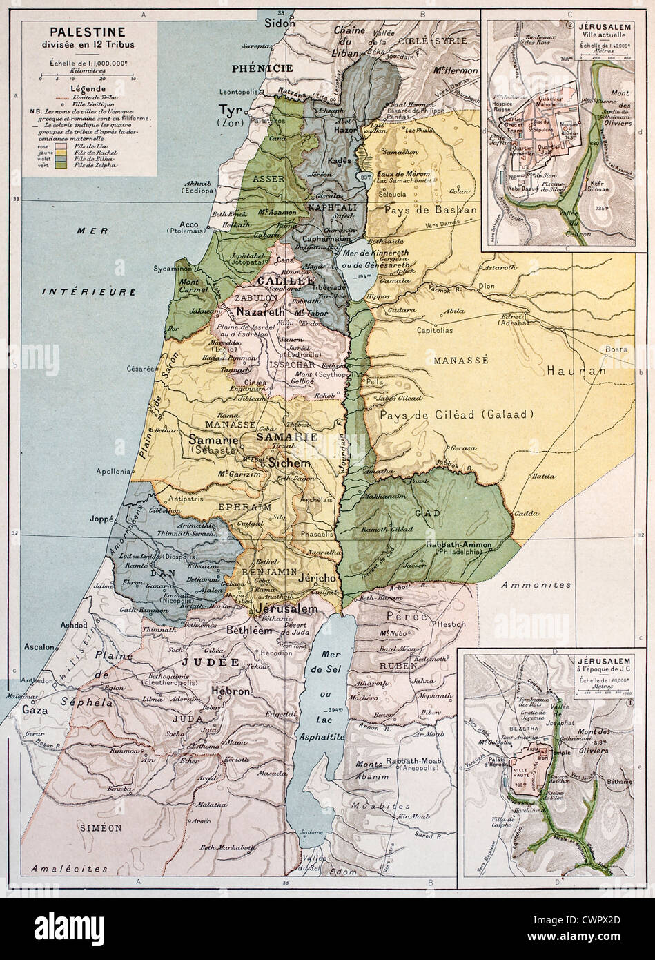Palestine tribes old map Stock Photo