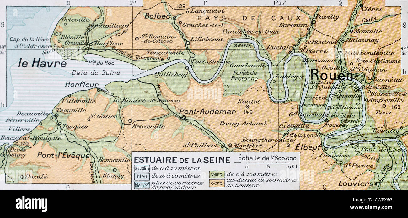 Mouth of Seine river old map Stock Photo