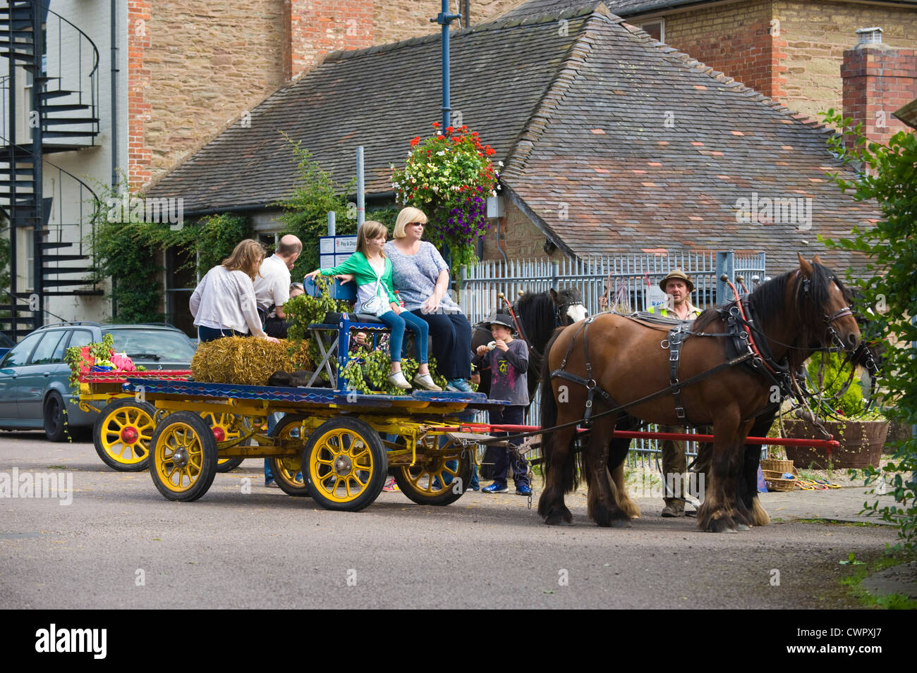 Horse and cart rides for visitors at Bromyard Hop Festival, Bromyard