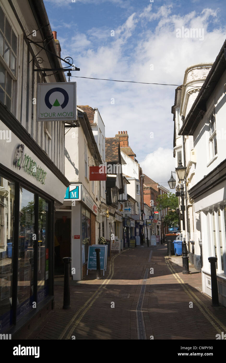 Ashford Kent England View along narrow part of High Street in the town centre Stock Photo