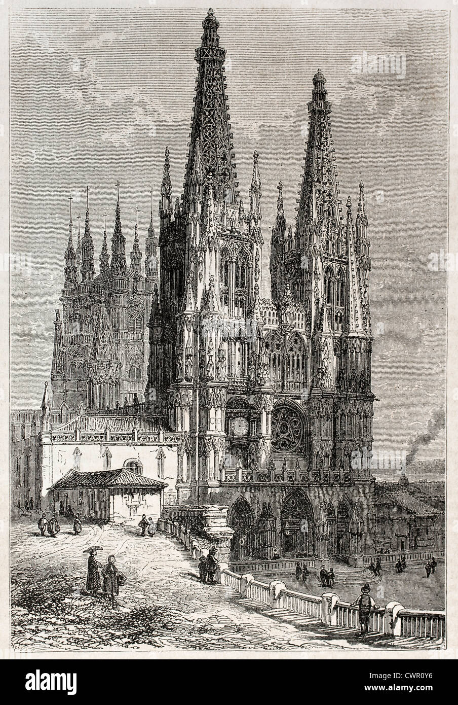 Old illustration of Burgos cathedral, Spain Stock Photo