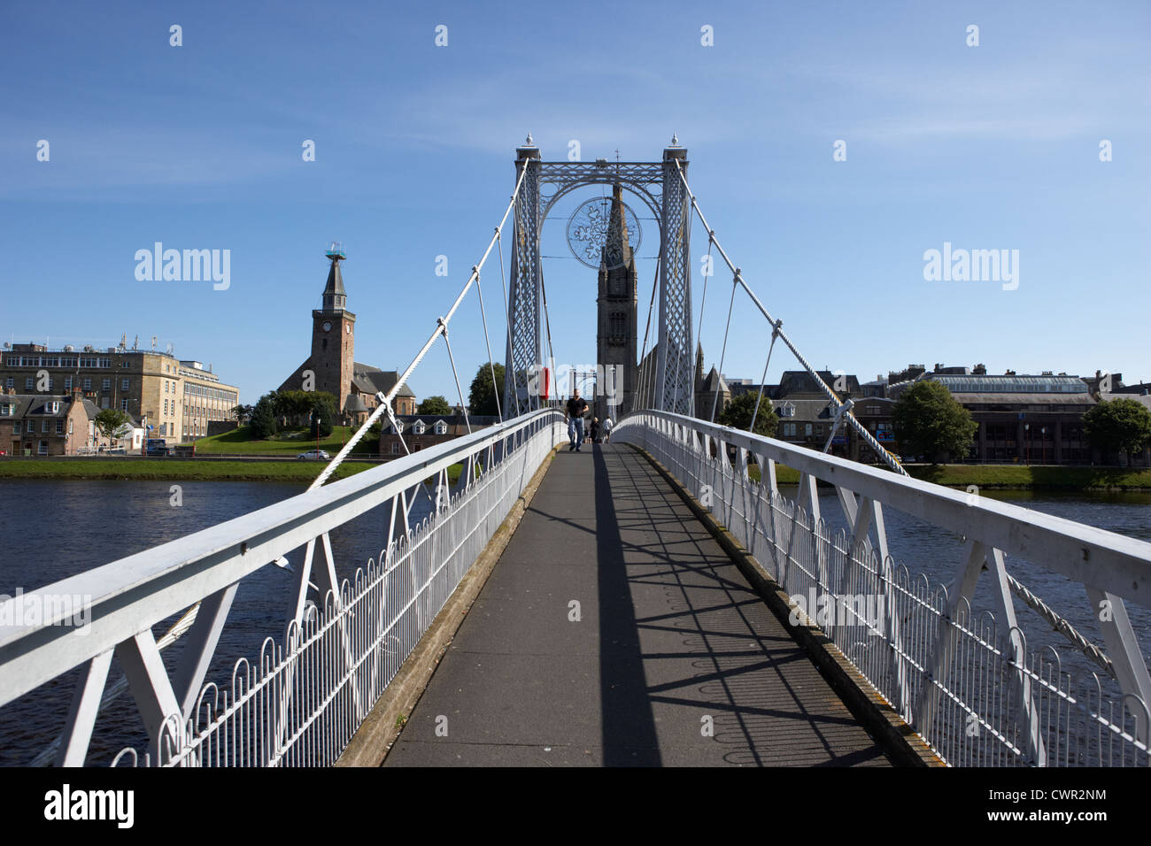 pedestrian suspension footbridge the greig street bridge over the river