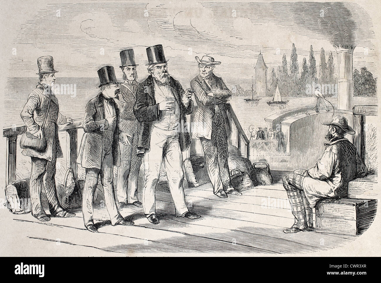 Men on a steamer deck Stock Photo