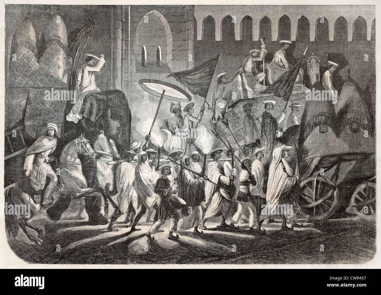 Procession of the Mughal Emperor Bahadur Shah II Stock Photo