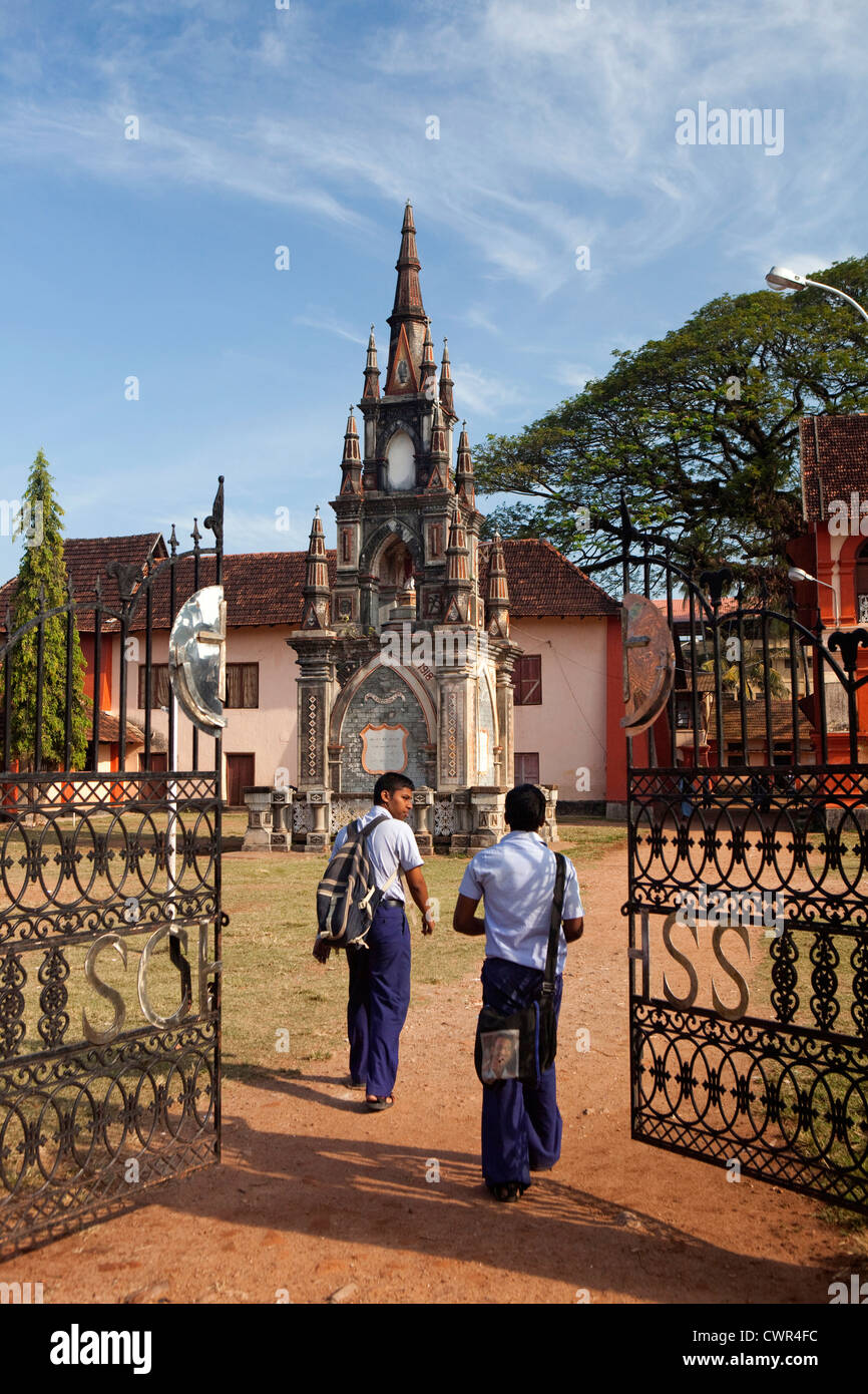 India, Kerala, Kochi, Fort Cochin, Colonial Era memorial in grounds of Santa Cruz Senior School Stock Photo