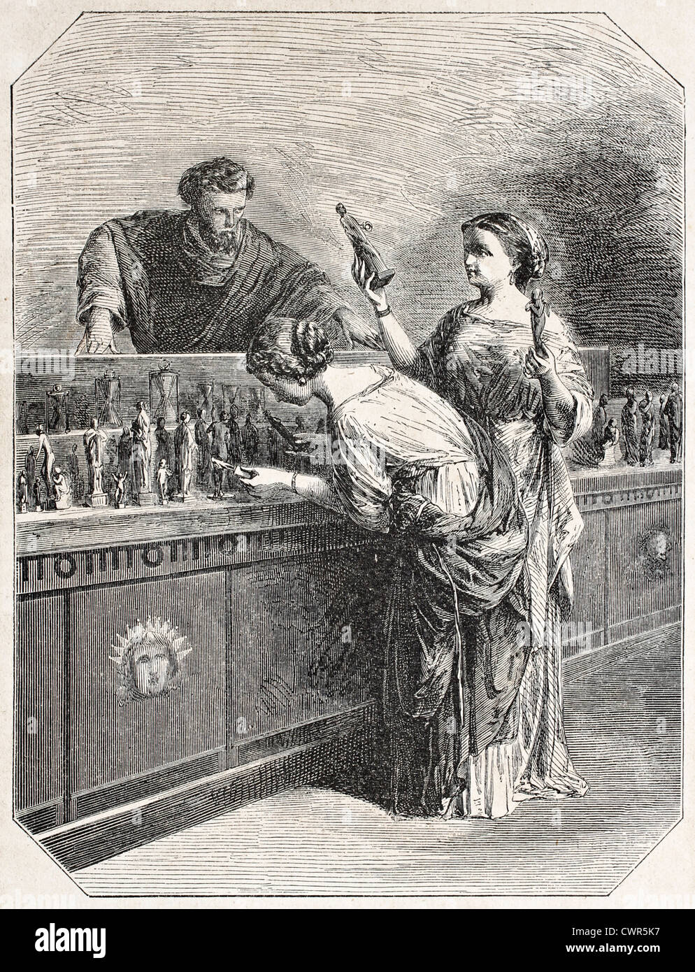 Two women looking at goods on display Stock Photo