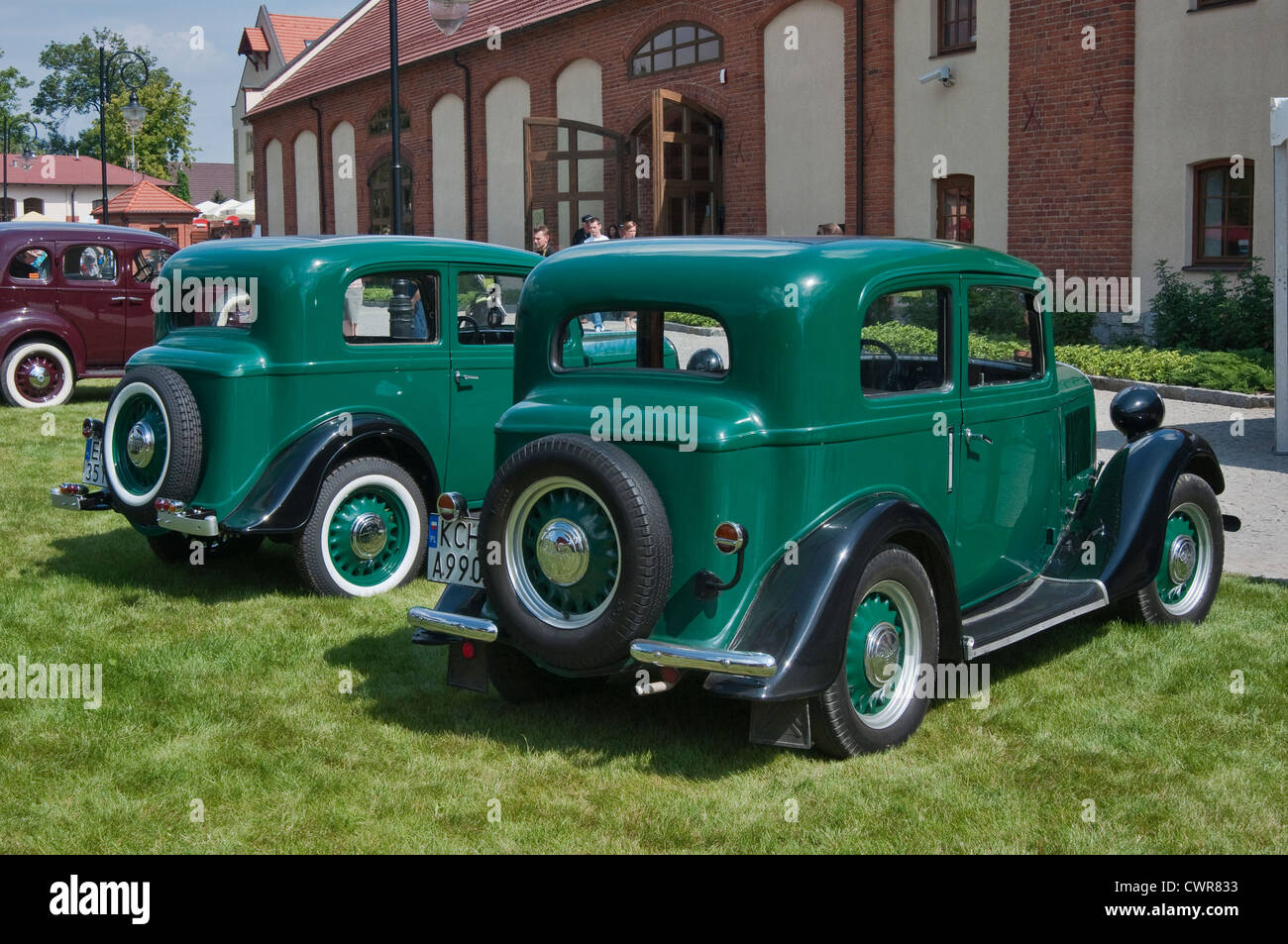 1930s Polski Fiat 508 III Junak sedans at Motoclassic car show at Topacz Castle in Kobierzyce near Wroclaw, Poland Stock Photo