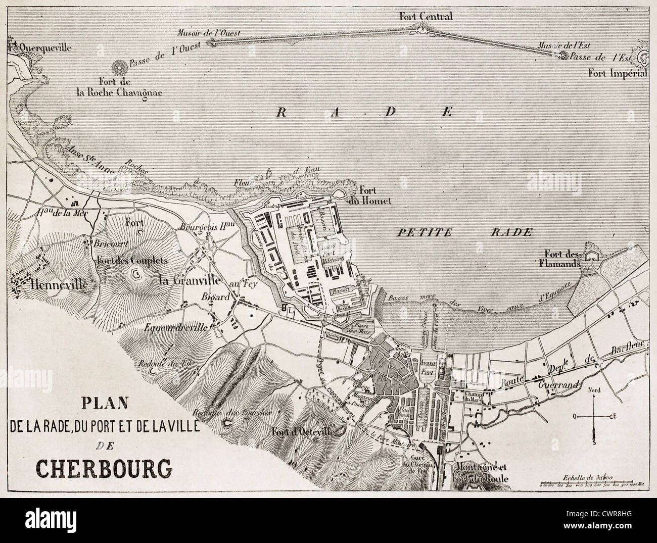 Cherbourg old plan, France. Stock Photo