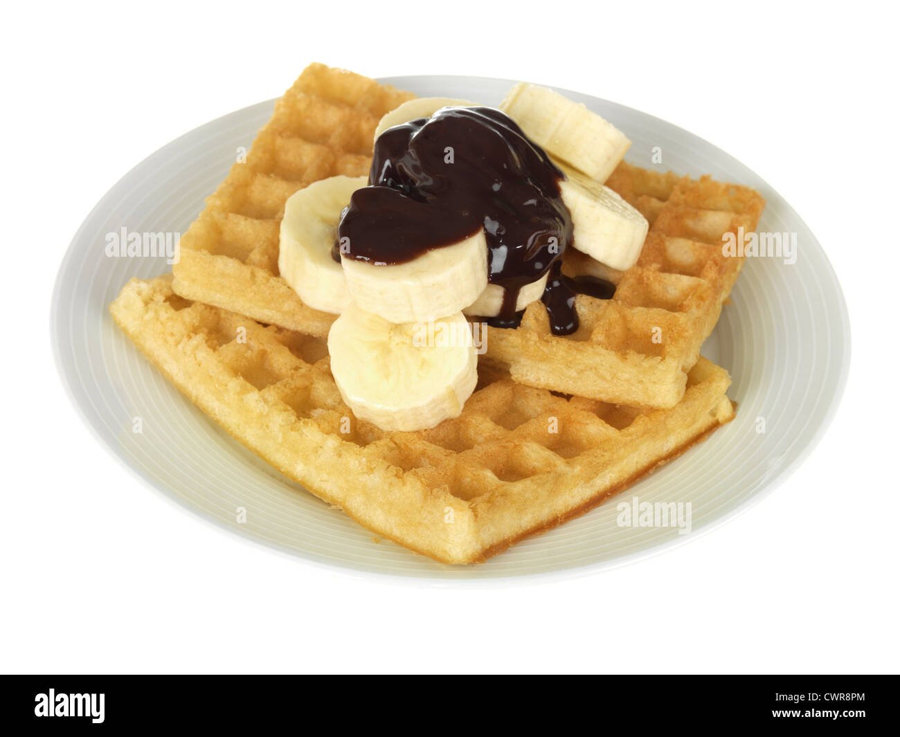 Waffles with Banana and Chocolate Sauce Stock Photo - Alamy