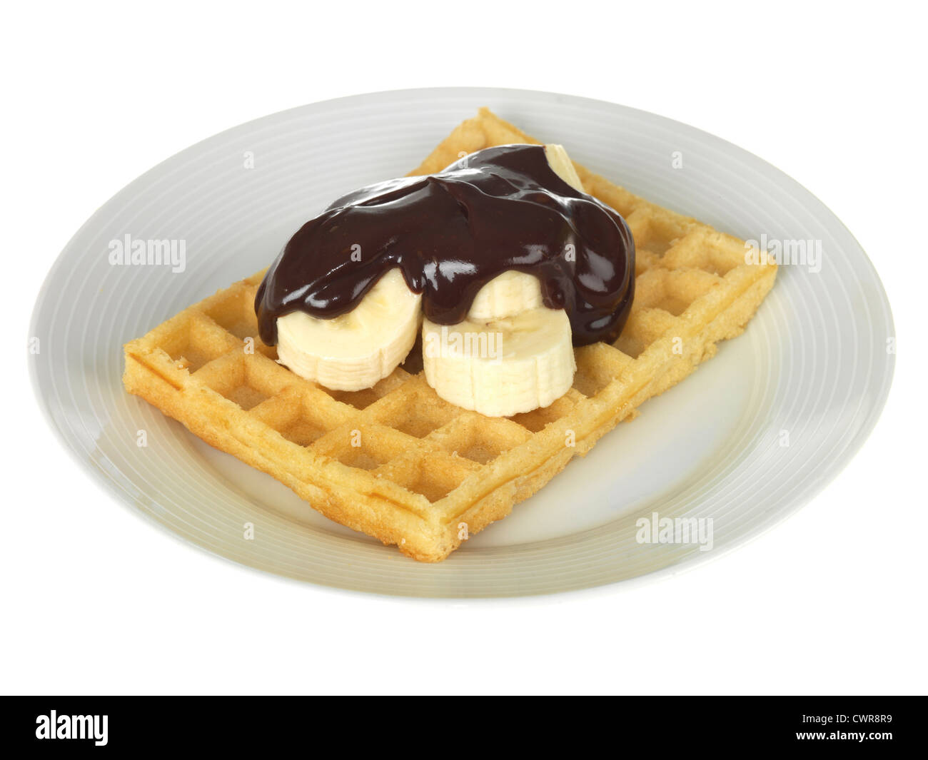 Waffles with Banana and Chocolate Sauce Stock Photo - Alamy