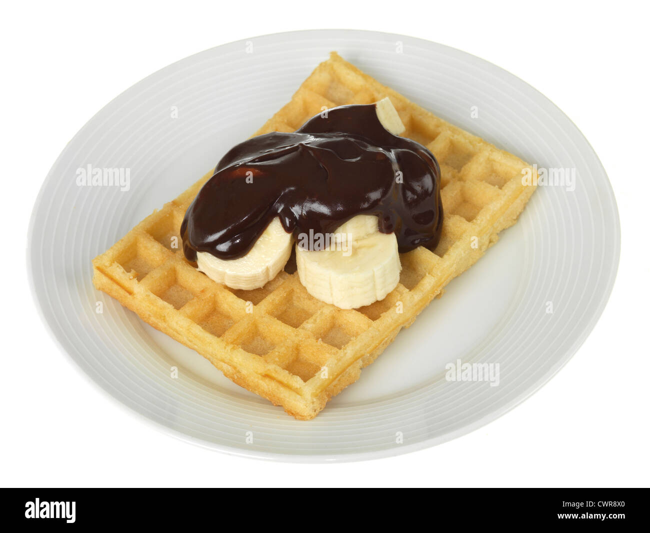 Waffles with Banana and Chocolate Sauce Stock Photo - Alamy